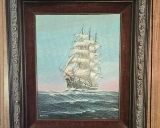 NO116Ship Painting Signed by artist