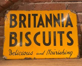 GENUINE Antique "Britannia Biscuits Delicious And Nourishing" Porcelain Sign