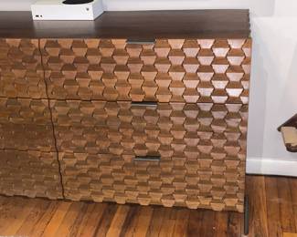 Crate & Barrel Raffael 6 Drawer Carved Wood Dresser W/ Honeycomb Pattern 