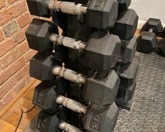 5 Pair Rubber Hex Dumbbell Set W/ A-Frame Rack