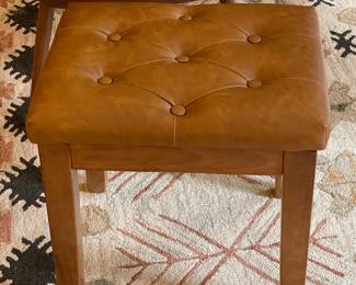 Brown Tufted Vanity Stool W/ Wooden Legs
