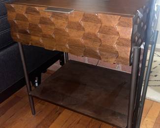 Crate & Barrel Raffael Carved Wood Nightstand W/ Honeycomb Pattern