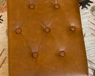 Brown Tufted Vanity Stool W/ Wooden Legs