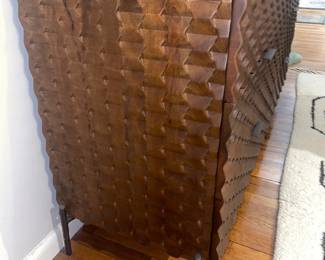 Crate & Barrel Raffael 6 Drawer Carved Wood Dresser W/ Honeycomb Pattern 