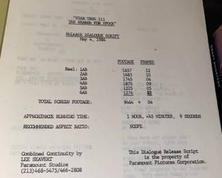 Star Trek III The Search For Spock Script (Appears To Be An Original)