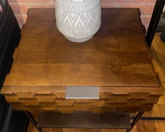 Crate & Barrel Raffael Carved Wood Nightstand W/ Honeycomb Pattern