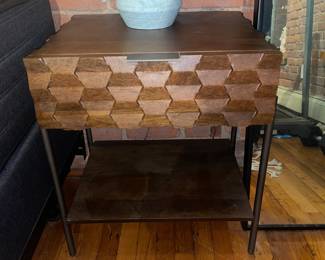 Crate & Barrel Raffael Carved Wood Nightstand W/ Honeycomb Pattern