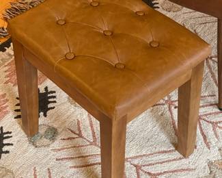 Brown Tufted Vanity Stool W/ Wooden Legs