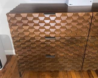 Crate & Barrel Raffael 6 Drawer Carved Wood Dresser W/ Honeycomb Pattern 