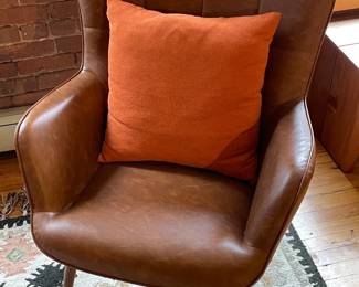 Yaheetech Brown Leather Wingback Accent Chair