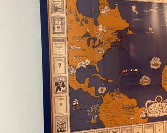 Framed Vintage "A Map Of The World Of Books" Poster By Joe A. A. Taylor (Originally 1928)