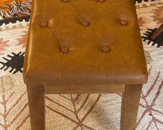 Brown Tufted Vanity Stool W/ Wooden Legs