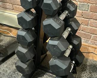 5 Pair Rubber Hex Dumbbell Set W/ A-Frame Rack