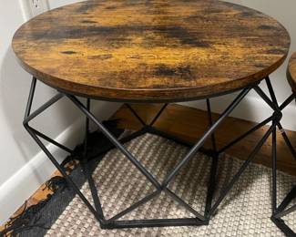 Set Of 2 Steel & Wood Abstract End Tables