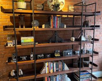 Ashley Furniture "Montia" 76" Bookcase W/ Blackened Metal Frame & Oiled Walnut Tone Shelves