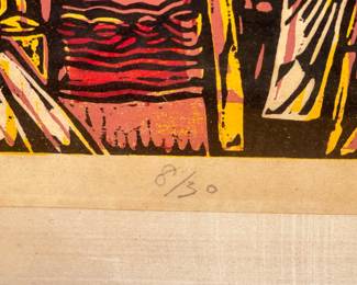 Framed & Signed ORIGINAL Color Woodblock Print By Taiwanese Artist Wu Hao (#8/30) 1973