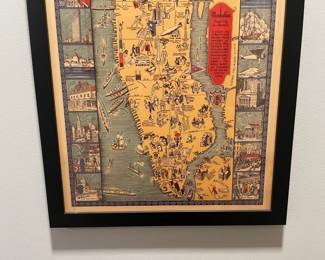 Framed Vintage "Manhattan, First City In America" Map By C.E. Millard (Originall 1933)