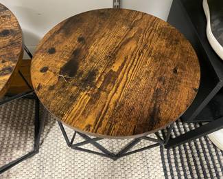 Set Of 2 Steel & Wood Abstract End Tables