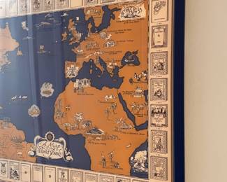 Framed Vintage "A Map Of The World Of Books" Poster By Joe A. A. Taylor (Originally 1928)