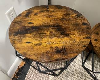 Set Of 2 Steel & Wood Abstract End Tables