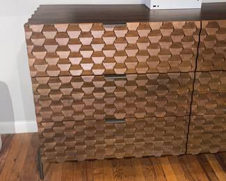 Crate & Barrel Raffael 6 Drawer Carved Wood Dresser W/ Honeycomb Pattern 