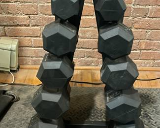 5 Pair Rubber Hex Dumbbell Set W/ A-Frame Rack