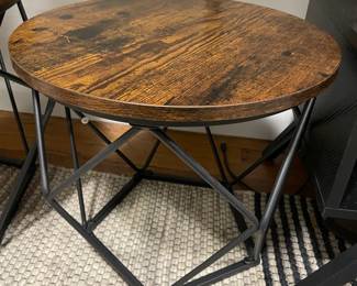 Set Of 2 Steel & Wood Abstract End Tables