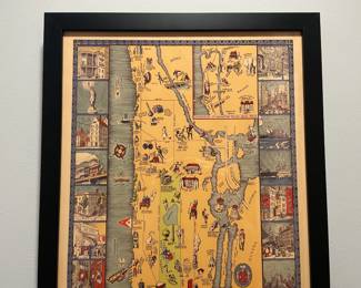 Framed Vintage "Manhattan, First City In America" Map By C.E. Millard (Originall 1933)