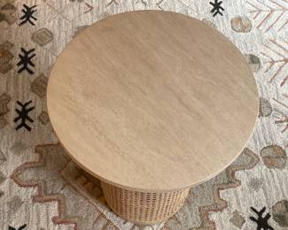 "Vernet" Travertine & Cane End Table By Crate & Barrel