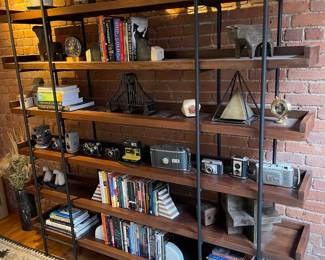 Ashley Furniture "Montia" 76" Bookcase W/ Blackened Metal Frame & Oiled Walnut Tone Shelves