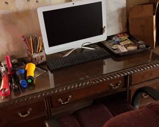 Vintage Desk, Cgair, office supplies and lots of PRECIOUS MOMENTS 