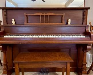 PRE-SALE ITEM #4 - Piano & Stool  w/mirrored shelf $100