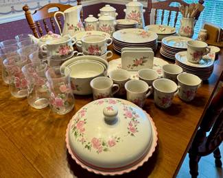 PRE-SALE ITEM #2 - Gibson "Roseland" Dishes & Serving Pieces/Accessories (73 pcs)  $210