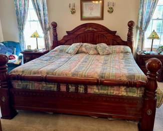 PRE-SALE ITEM #20 - King Size Bed w/Mattress & Boxspring/Bedding & 2 Curtains $100