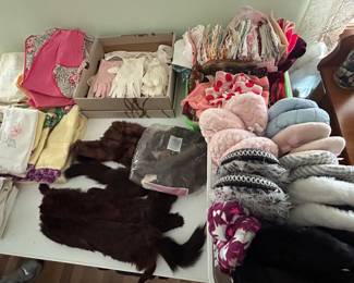 Scarves, handkerchiefs, slippers, and linens