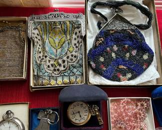Art deco mesh/beaded purses pocket watches