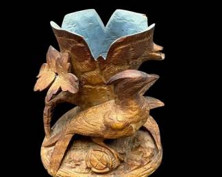 Vintage German Black Forest Carved Bird Matchstick Holder