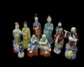 Estate Lot of 10 Chinese Porcelain Figural Statues 6" to 13" Qing 1880-1930's