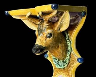 Majolica Pottery Stag Deer Wall Shelf