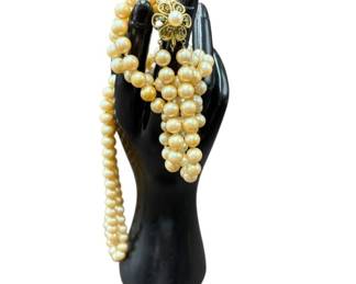 12" Drop Vintage Double Strand 6mm Pearl Necklace with 14k Gold Clasp