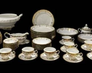 Weimar Porzellan -White & Gilt Gold Floral 88 pc Fine China Set Katharina 14051