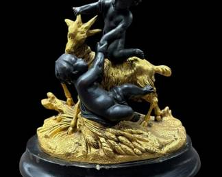 Lovely French Bronze and Gilt Sculpture - Cherubs Playing with Goat - Attr:Clodion, Claude Michel