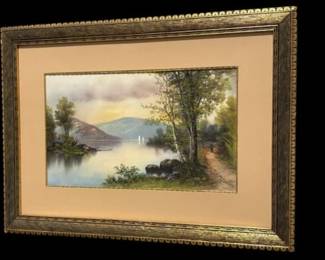 Gold Framed Mountain/Lake Pastel - John W. Clarke 1892