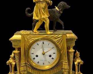 French Empire Period Gilt Bronze Figural Mantel Clock, Paris France - Dubuc Jeune