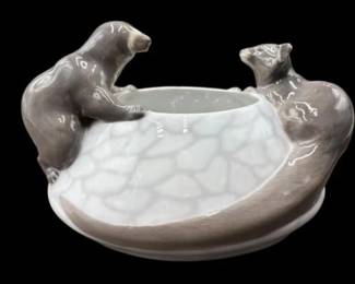 Royal Copenhagen Denmark - Art Nouveau Porcelain Bowl with 2 Otters No. 601