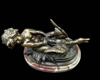 Bronze Sculpture by Auguste Moreau " Boy Holding a Goose by the Wings"