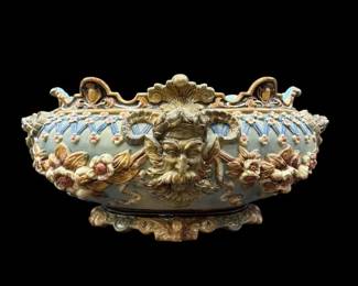 Wilhelm Schiller & Sons Majolica Jardinière Man/Rams Head Pottery Bowl 1848