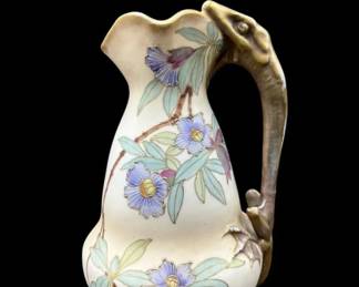 RSTK Turn Teplitz Bohemian Hand Painted Porcelain Urn Vase with Salamander