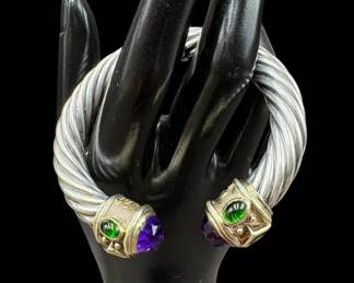 David Yurman 10mm Sterling & 14k Gold & Amethyst Cuff Bracelet Renaissance Collection