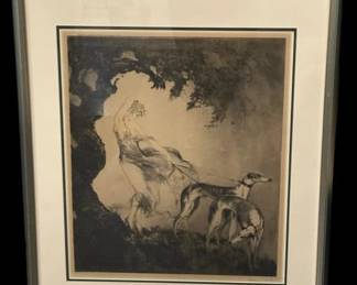 Signed Louis ICART "Gust of Wind" 1925 Art Deco Etching